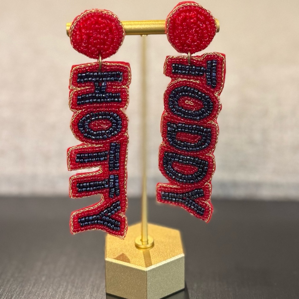 Red and Blue Beaded Statement Earrings